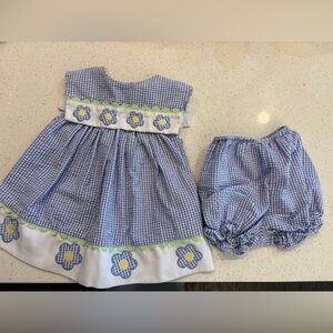 Charming Blue Gingham Diaper Cover Set with Floral Accents